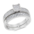 CZ 5mm Center Stone Sterling Silver Plated Crossover Halo Engagement Ring Set