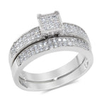 CZ 5mm Center Stone Sterling Silver Plated Crossover Halo Engagement Ring Set