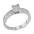 CZ 5mm Center Stone Sterling Silver Plated Crossover Halo Engagement Ring Set