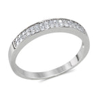 CZ 5mm Center Stone Sterling Silver Plated Crossover Halo Engagement Ring Set