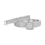 CZ 5mm Center Stone Sterling Silver Plated Crossover Halo Engagement Ring Set