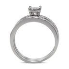 CZ 5mm Center Stone Sterling Silver Plated Crossover Halo Engagement Ring Set