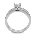 CZ 5mm Center Stone Sterling Silver Plated Crossover Halo Engagement Ring Set