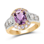 14K Yellow Gold Plated 2.28 Carat Genuine Amethyst, Tanzanite And White Topaz .925 Sterling Silver Ring