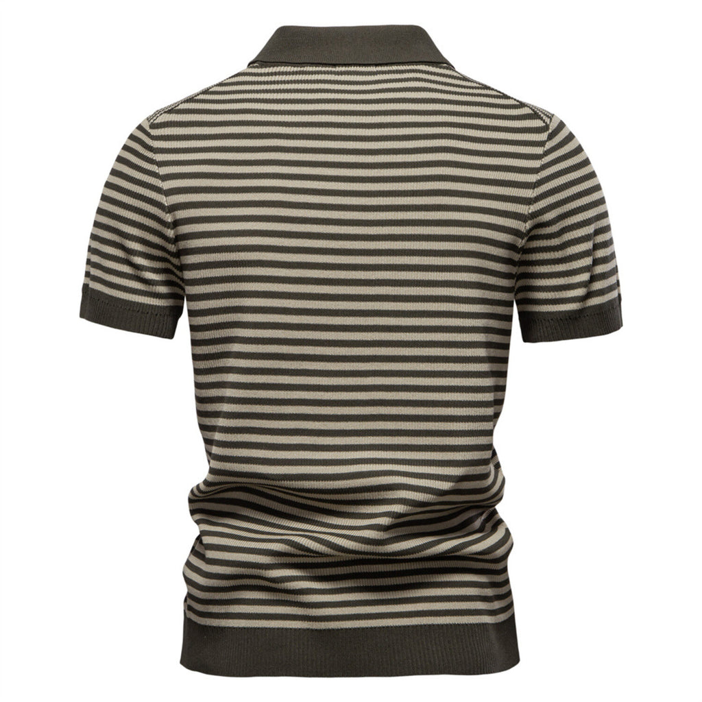Horizontal Striped Polo Shirt // Army Green