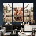 Large Farmhouse Texas Longhorn Bull Canvas Wall Art, Western Ranch Cattle Print