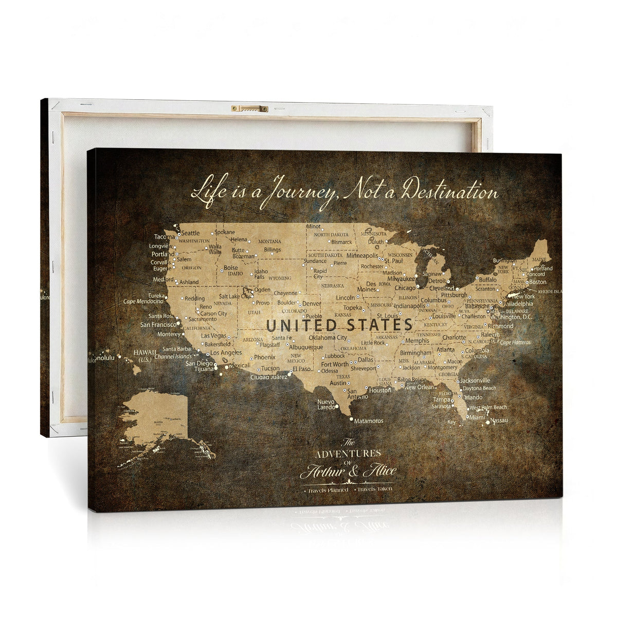 Personalized Black Push Pin USA Map Wall Art, National Park and RV Travel Map, Den and Entryway Decor