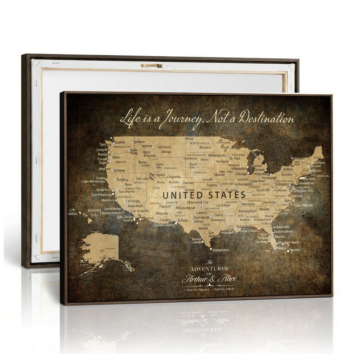 Personalized Black Push Pin USA Map Wall Art, National Park and RV Travel Map, Den and Entryway Decor
