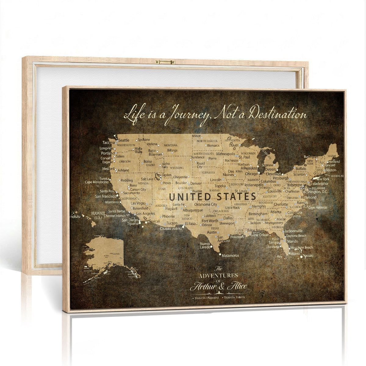 Personalized Black Push Pin USA Map Wall Art, National Park and RV Travel Map, Den and Entryway Decor