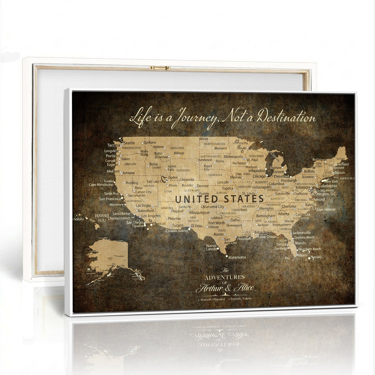 Personalized Black Push Pin USA Map Wall Art, National Park and RV Travel Map, Den and Entryway Decor