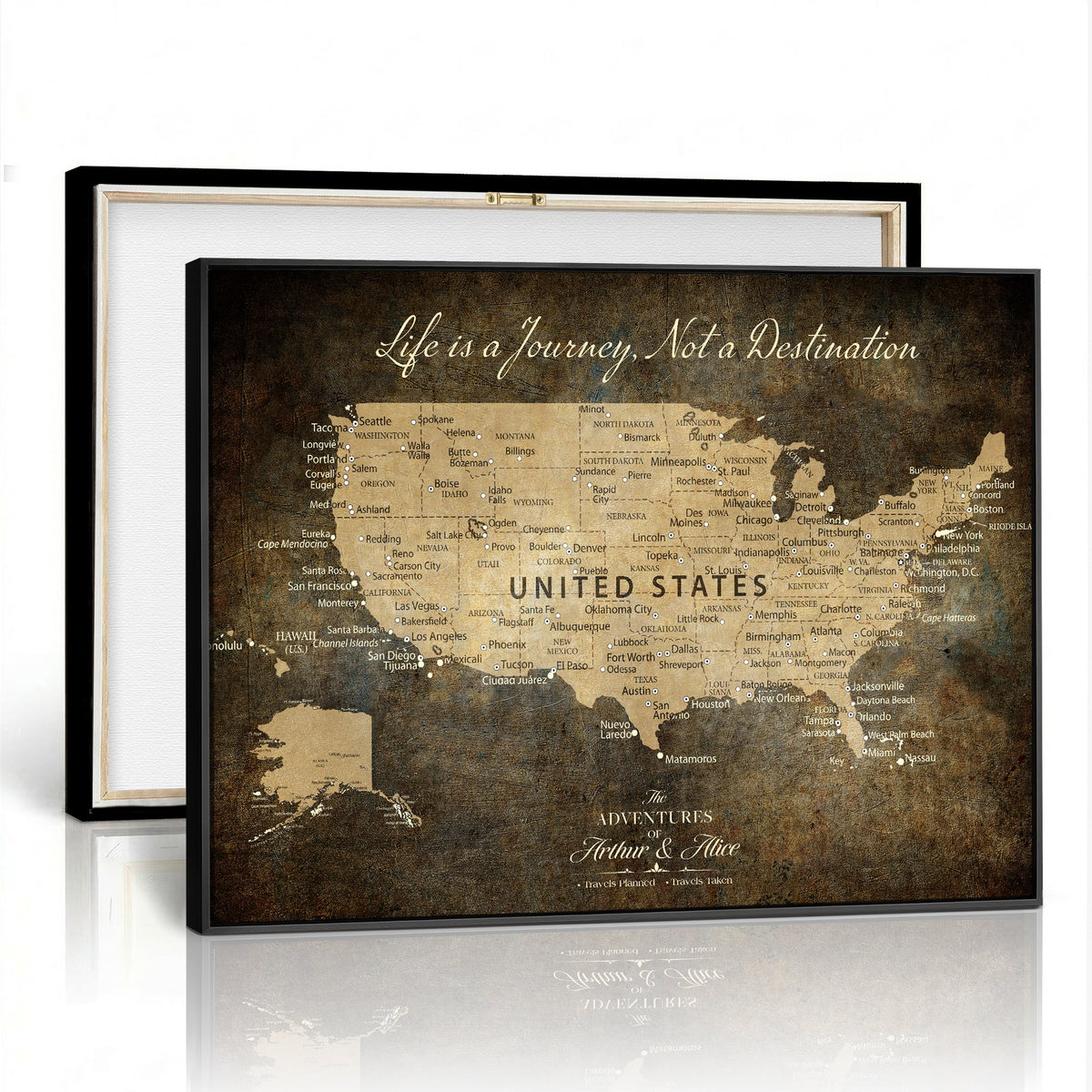 Personalized Black Push Pin USA Map Wall Art, National Park and RV Travel Map, Den and Entryway Decor