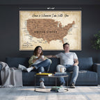 Custom Beige Push Pin USA Map Canvas Print, 50 States Road Trip Tracker, Home Office and Den Decor