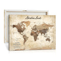 Custom Beige Push Pin World Map Canvas Print, Family Travel Tracker, Family Room and Home Office Decor