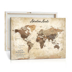 Custom Beige Push Pin World Map Canvas Print, Family Travel Tracker, Family Room and Home Office Decor