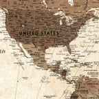 Custom Beige Push Pin World Map Canvas Print, Family Travel Tracker, Family Room and Home Office Decor