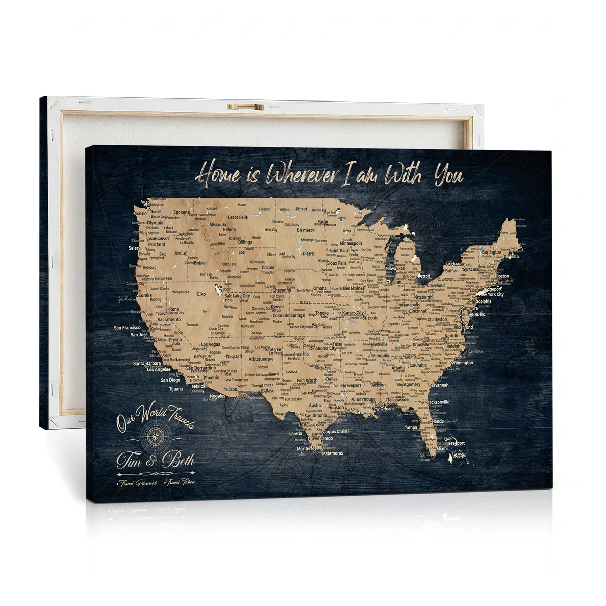 Custom Navy Push Pin USA Map Wall Art, National Park and RV Travel Map, Living Room and Entryway Decor