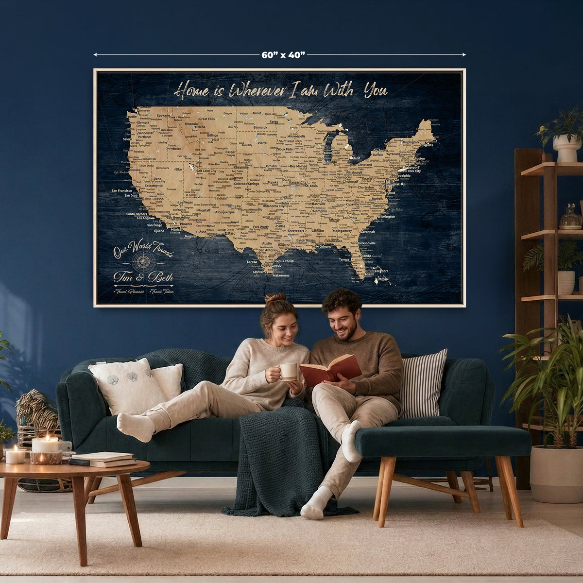 Custom Navy Push Pin USA Map Wall Art, National Park and RV Travel Map, Living Room and Entryway Decor