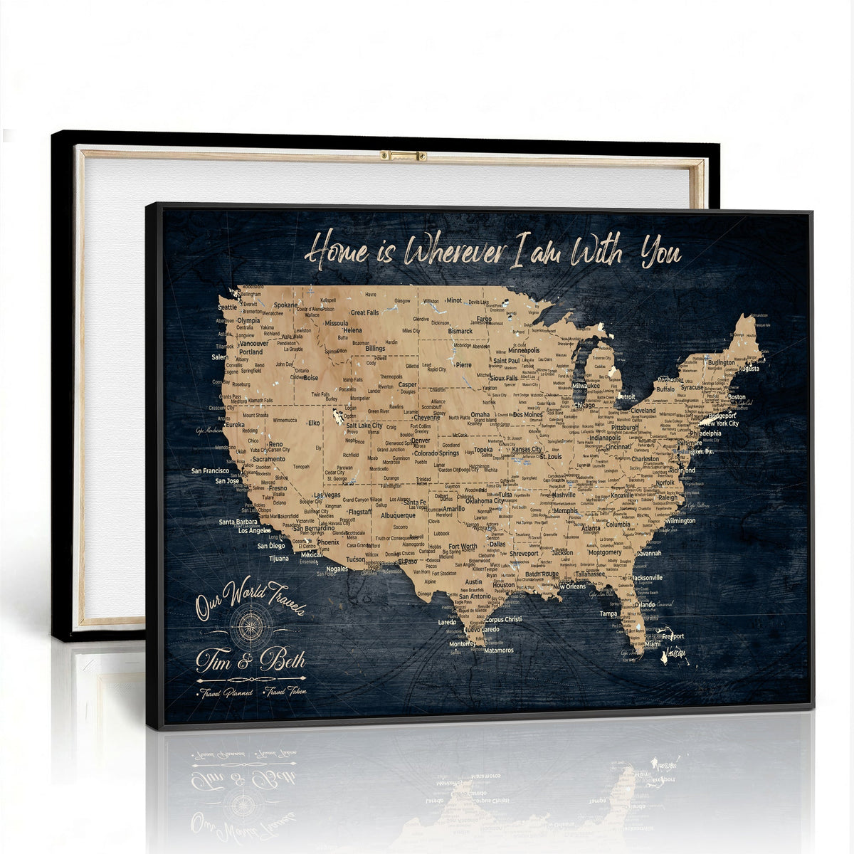 Custom Navy Push Pin USA Map Wall Art, National Park and RV Travel Map, Living Room and Entryway Decor