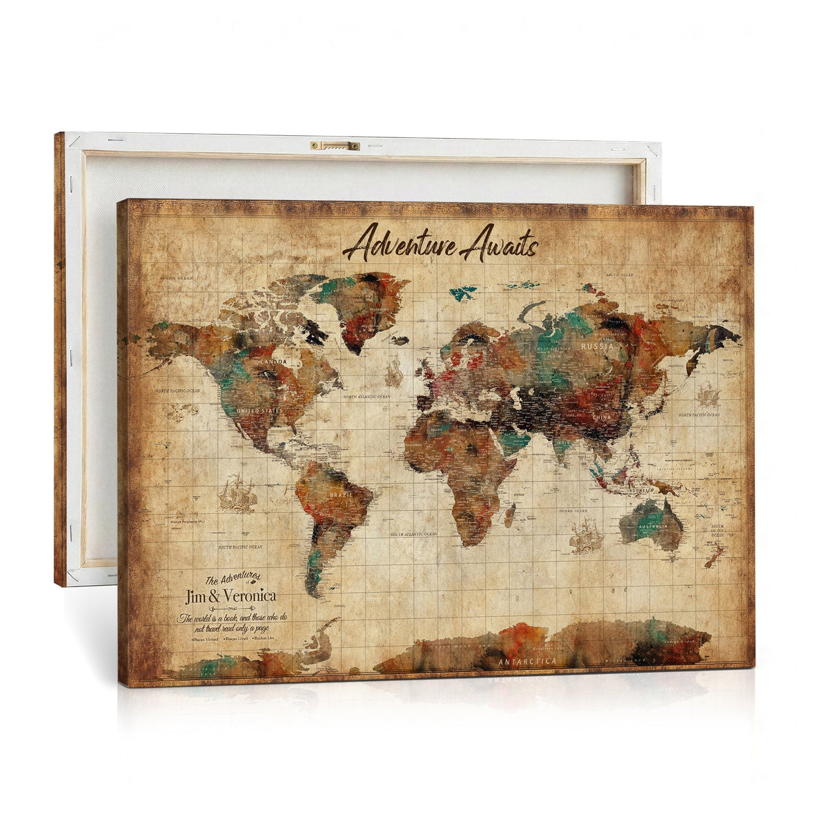 Custom Push Pin Travel Map Canvas Print, Next Trip Planner Map, Home Office and Entryway Decor