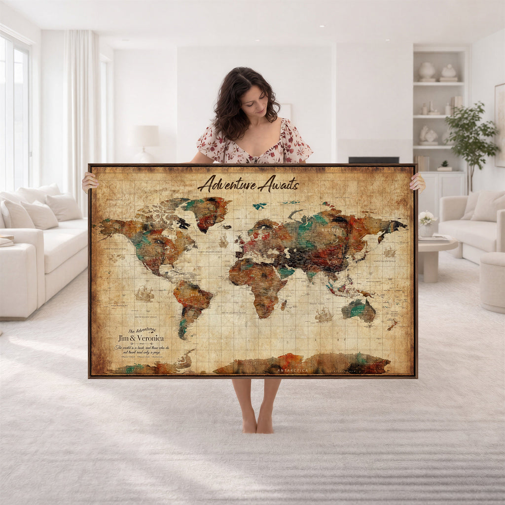 Custom Push Pin Travel Map Canvas Print, Next Trip Planner Map, Home Office and Entryway Decor