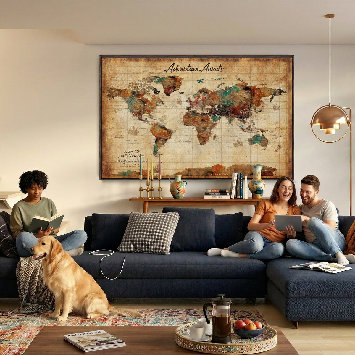 Custom Push Pin Travel Map Canvas Print, Next Trip Planner Map, Home Office and Entryway Decor