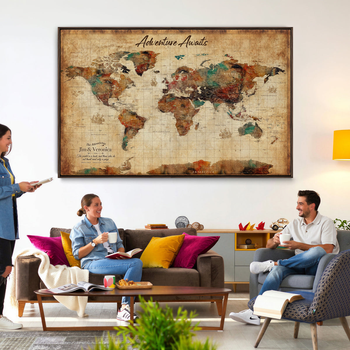Custom Push Pin Travel Map Canvas Print, Next Trip Planner Map, Home Office and Entryway Decor