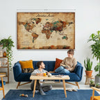 Custom Push Pin Travel Map Canvas Print, Next Trip Planner Map, Home Office and Entryway Decor