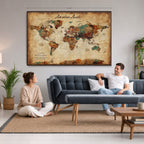 Custom Push Pin Travel Map Canvas Print, Next Trip Planner Map, Home Office and Entryway Decor