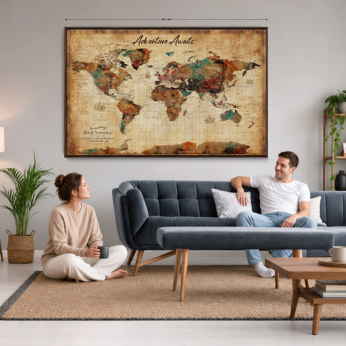 Custom Push Pin Travel Map Canvas Print, Next Trip Planner Map, Home Office and Entryway Decor
