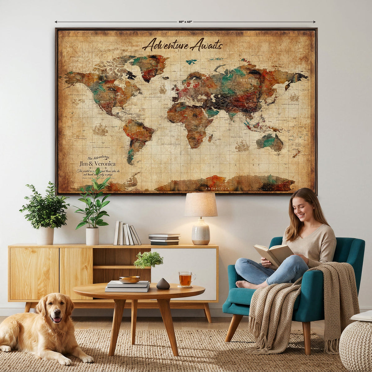 Custom Push Pin Travel Map Canvas Print, Next Trip Planner Map, Home Office and Entryway Decor