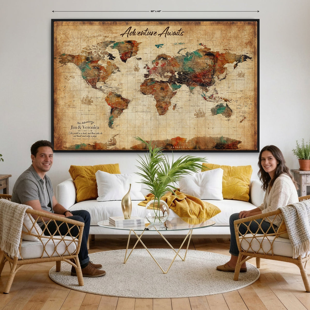 Custom Push Pin Travel Map Canvas Print, Next Trip Planner Map, Home Office and Entryway Decor