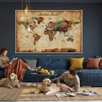 Custom Push Pin Travel Map Canvas Print, Next Trip Planner Map, Home Office and Entryway Decor