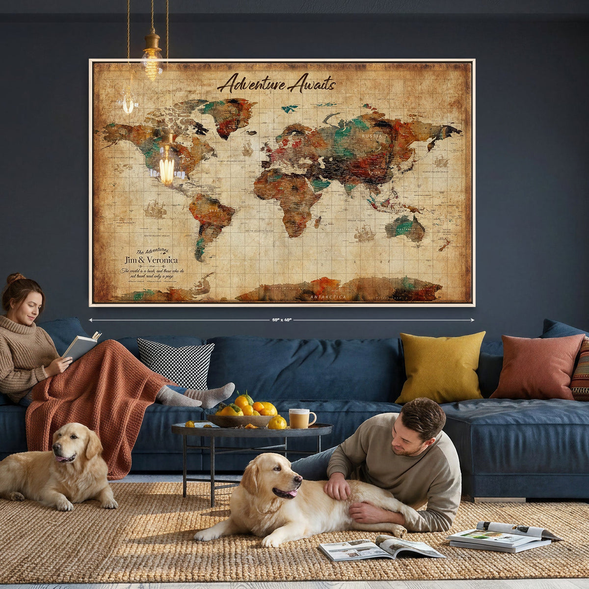 Custom Push Pin Travel Map Canvas Print, Next Trip Planner Map, Home Office and Entryway Decor