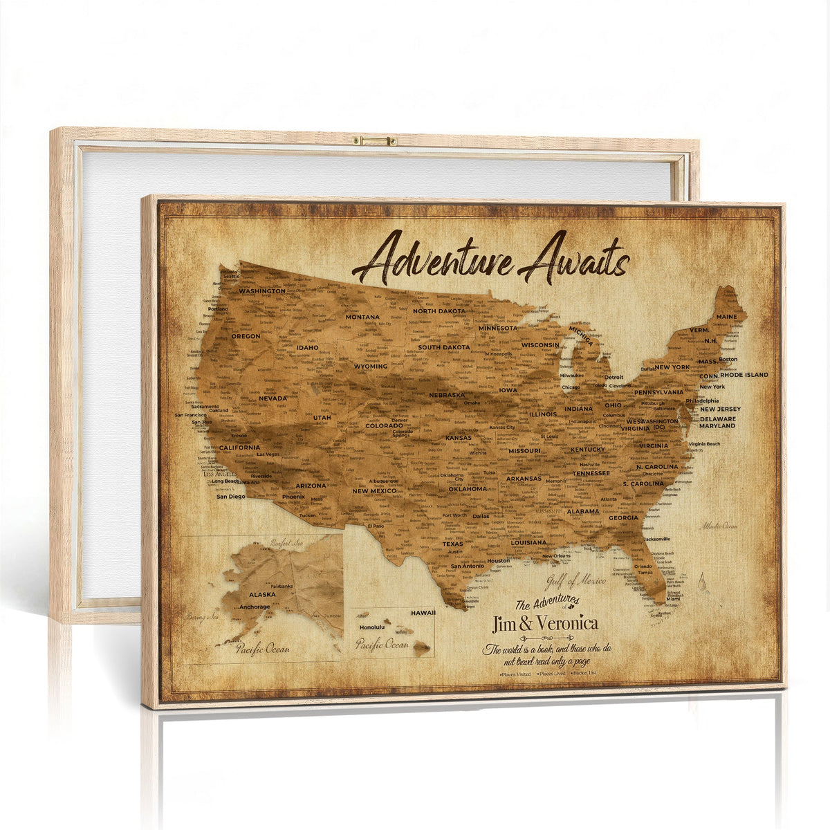 Custom Beige Push Pin USA Map Wall Art, National Park and RV Travel Map, Home Office and Entryway Decor