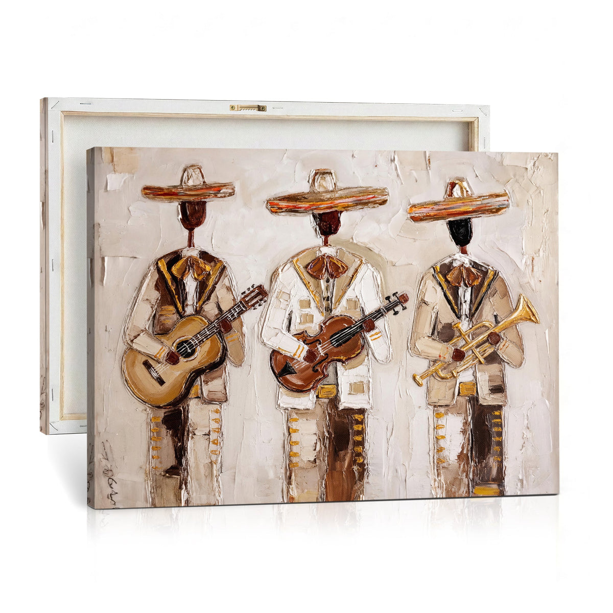 Mariachi Band Canvas Wall Art, Mexican Music Guitar Violin Trumpet Print