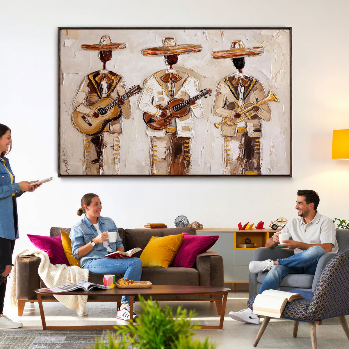 Mariachi Band Canvas Wall Art, Mexican Music Guitar Violin Trumpet Print