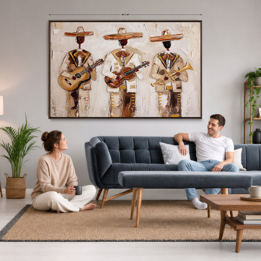 Mariachi Band Canvas Wall Art, Mexican Music Guitar Violin Trumpet Print