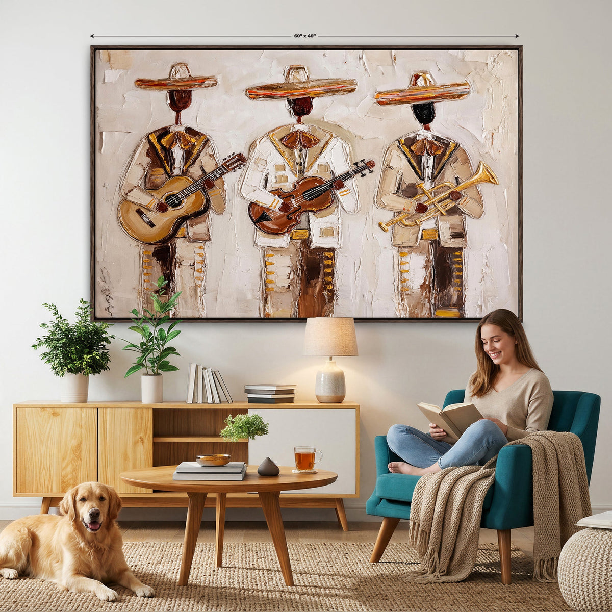 Mariachi Band Canvas Wall Art, Mexican Music Guitar Violin Trumpet Print