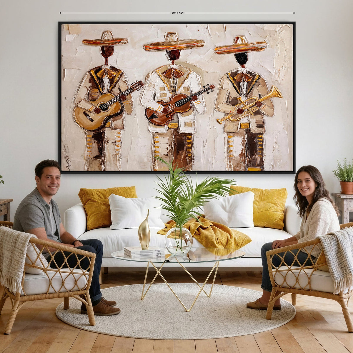 Mariachi Band Canvas Wall Art, Mexican Music Guitar Violin Trumpet Print