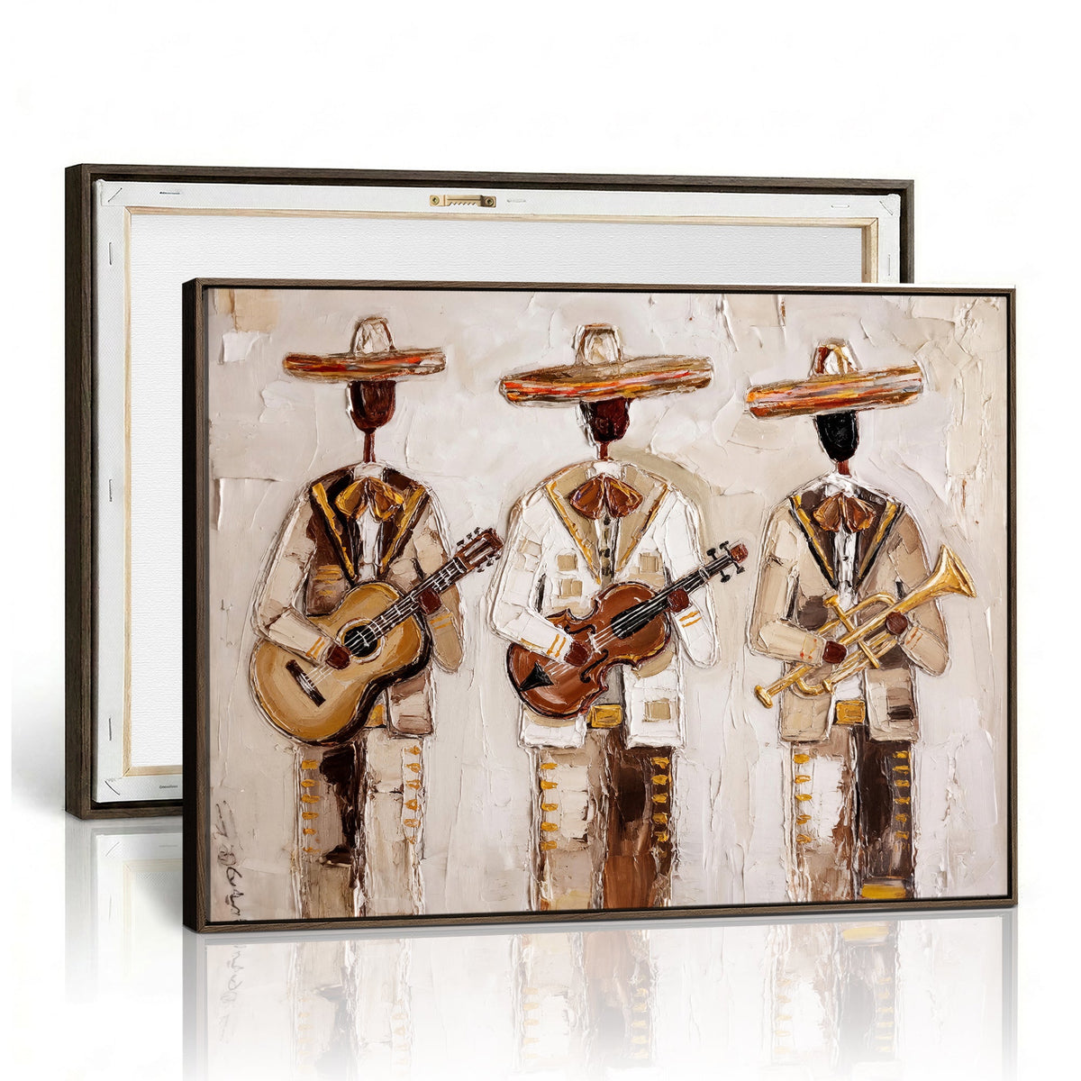 Mariachi Band Canvas Wall Art, Mexican Music Guitar Violin Trumpet Print
