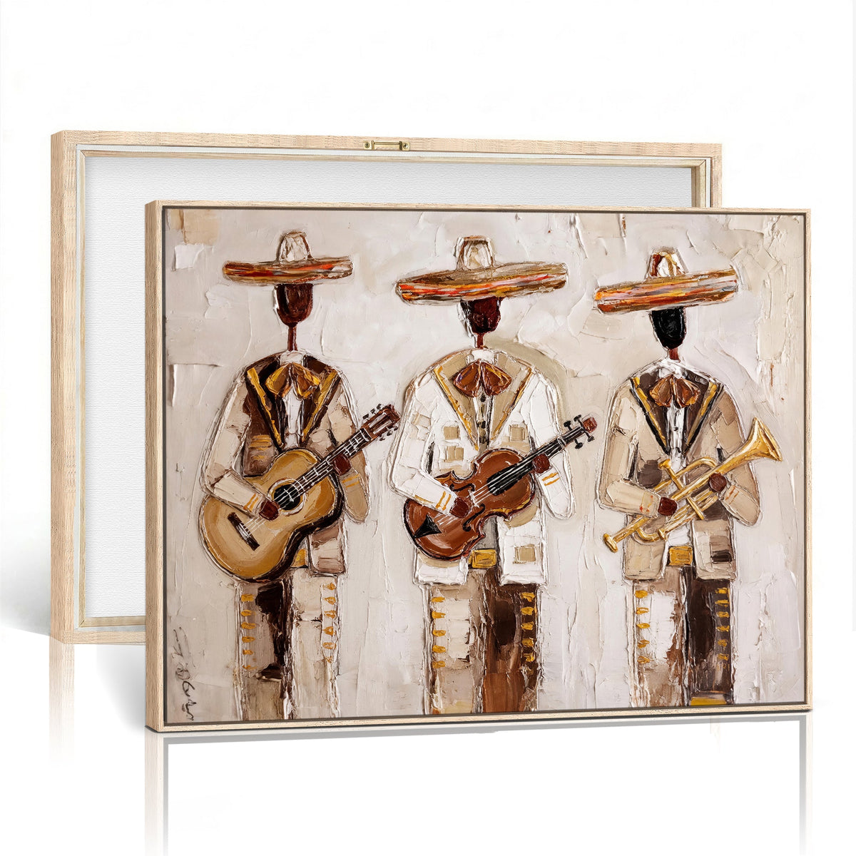 Mariachi Band Canvas Wall Art, Mexican Music Guitar Violin Trumpet Print