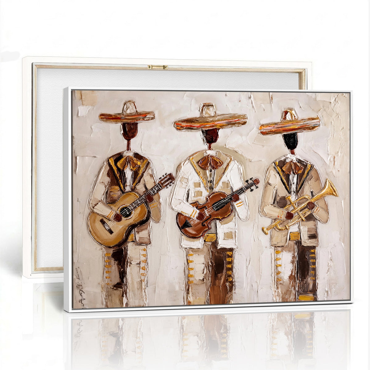 Mariachi Band Canvas Wall Art, Mexican Music Guitar Violin Trumpet Print