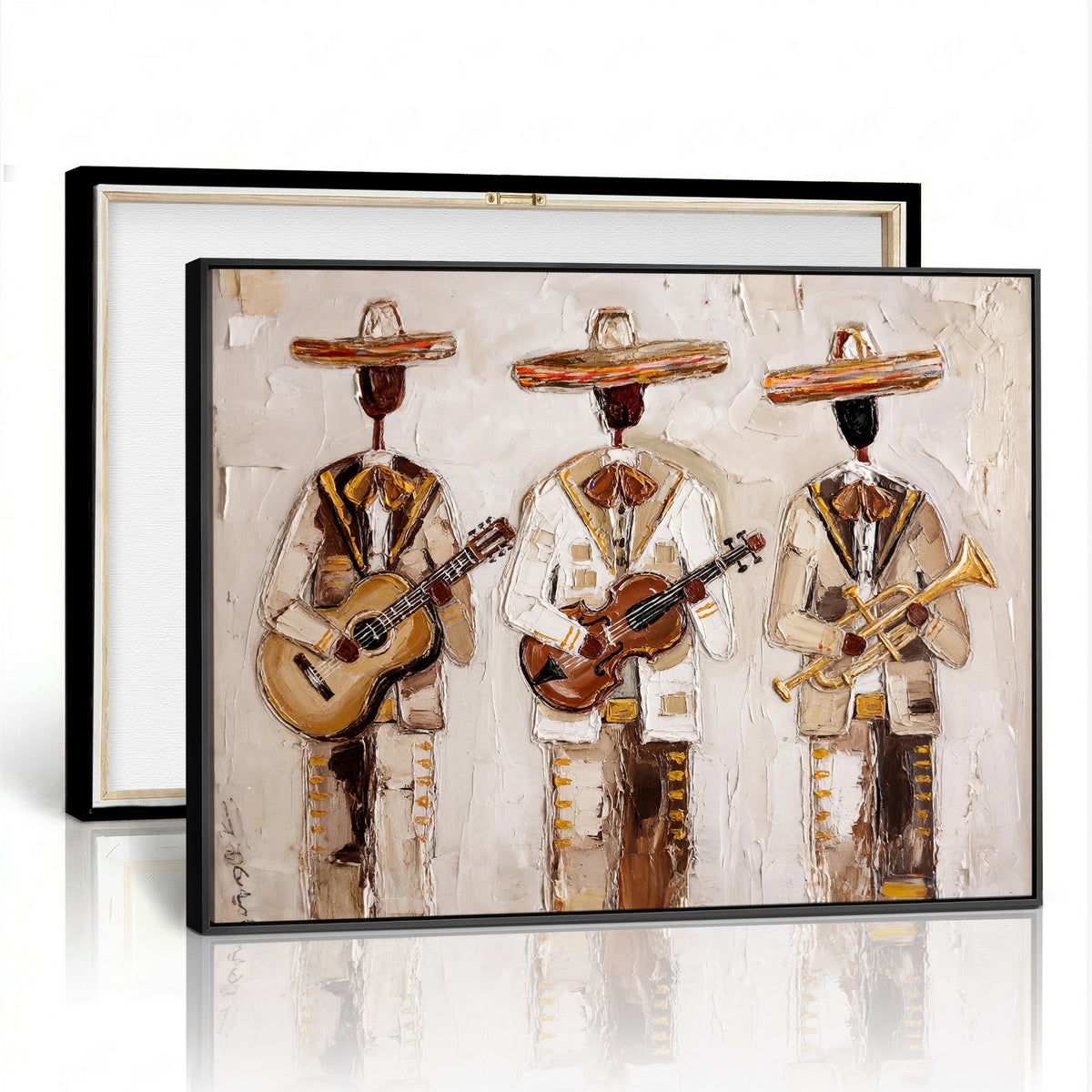 Mariachi Band Canvas Wall Art, Mexican Music Guitar Violin Trumpet Print