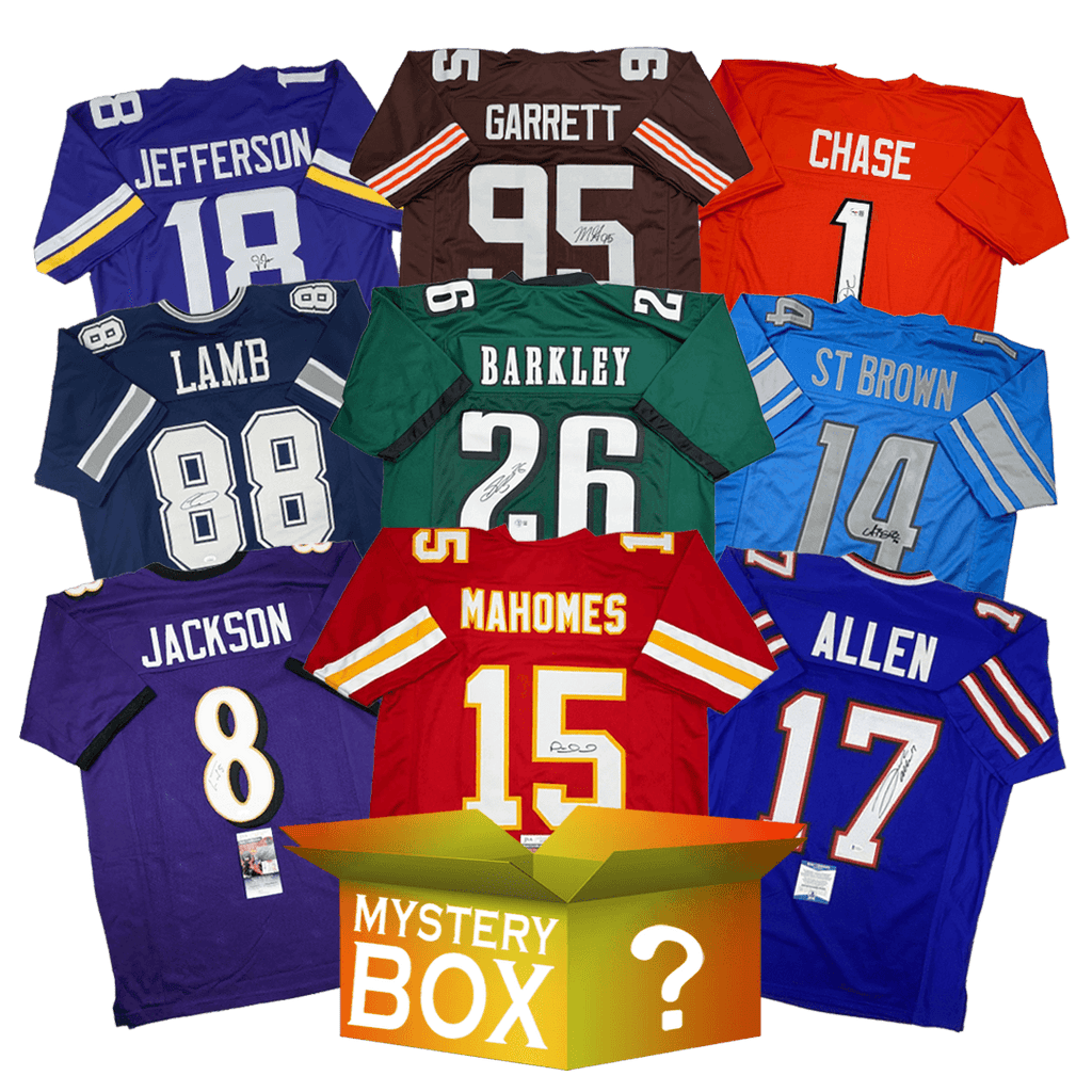 Active Stars Autographed/Signed Football Jersey Mystery Box with PSA JSA or Beckett COA