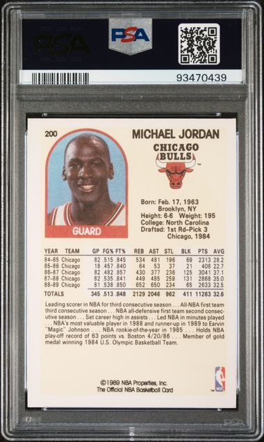 Graded 1989 Hoops Michael Jordan #200 Basketball Card PSA 8 NM-MT
