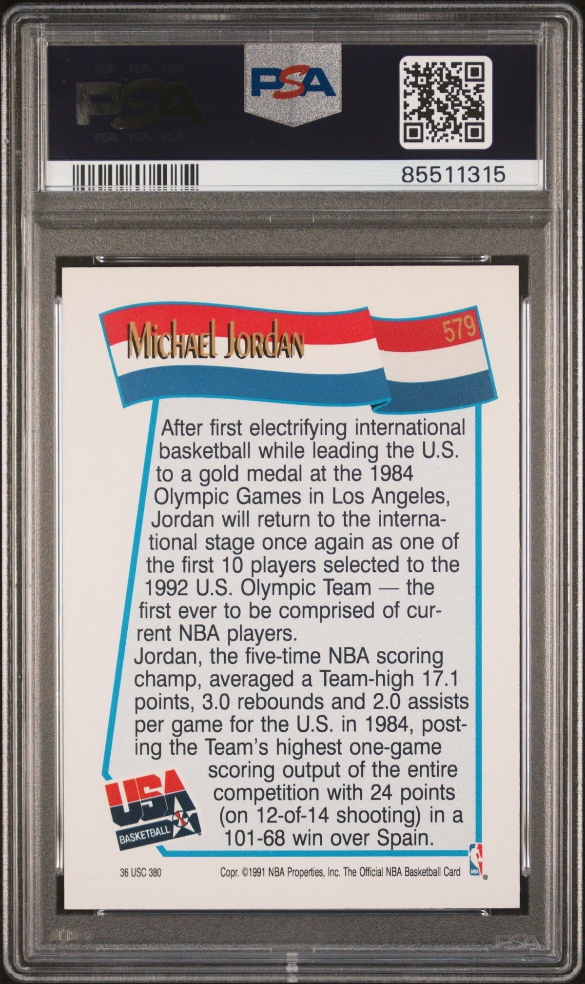 Graded 1991 Hoops Michael Jordan #579 USA Dream Team Basketball Card PSA 10 Gem Mint