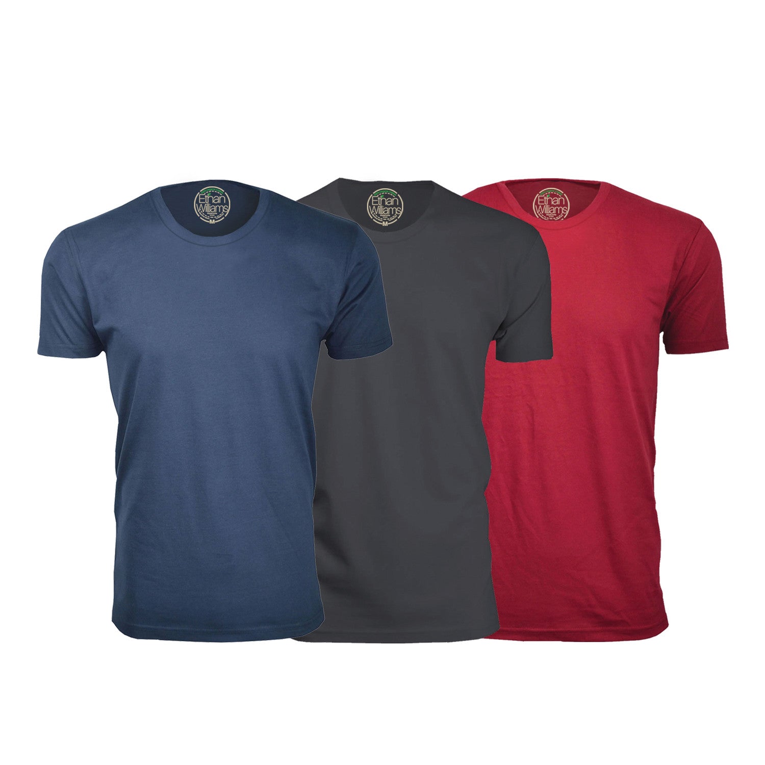 Semi-Fitted Crew Neck T-Shirt // Navy + Heavy Metal + Burgundy // Pack of 3