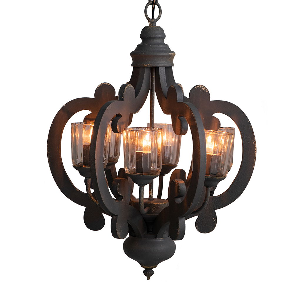 Farmhouse Chandelier, 6 Light Wood Chandelier Living Room Entryway