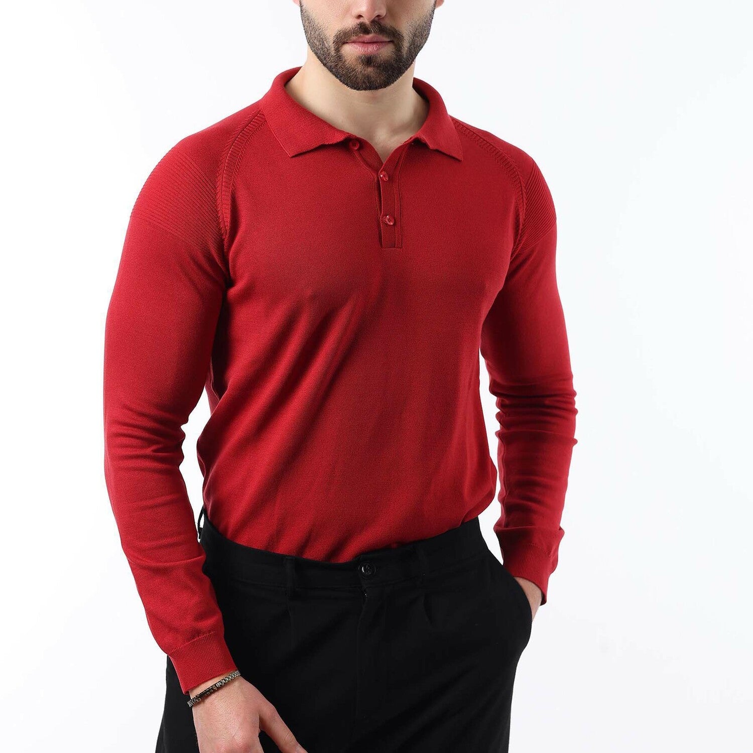 Knit Polo Sweater // Red