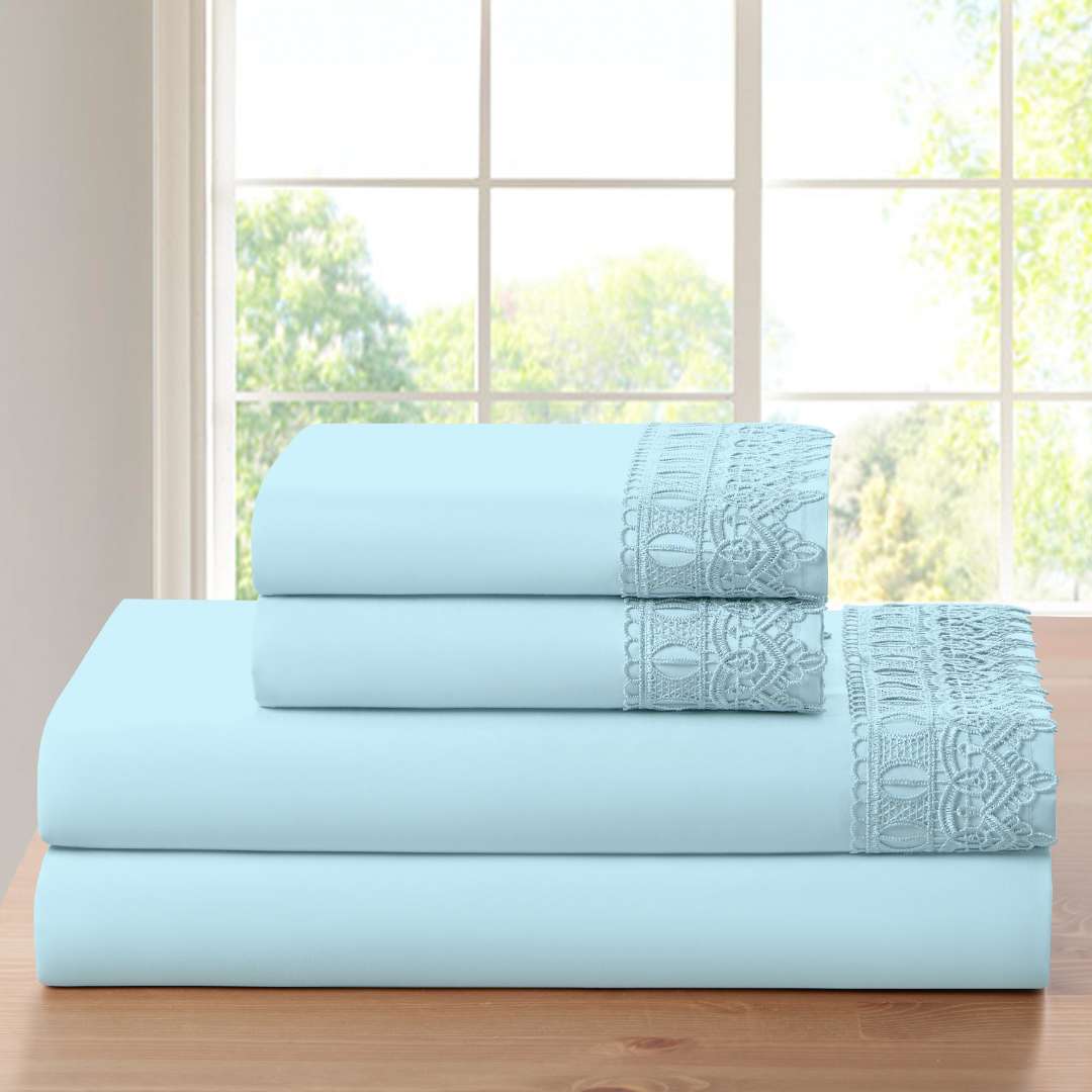 Bamboo Lace Crochet Embroidery 4 Piece Sheet Set